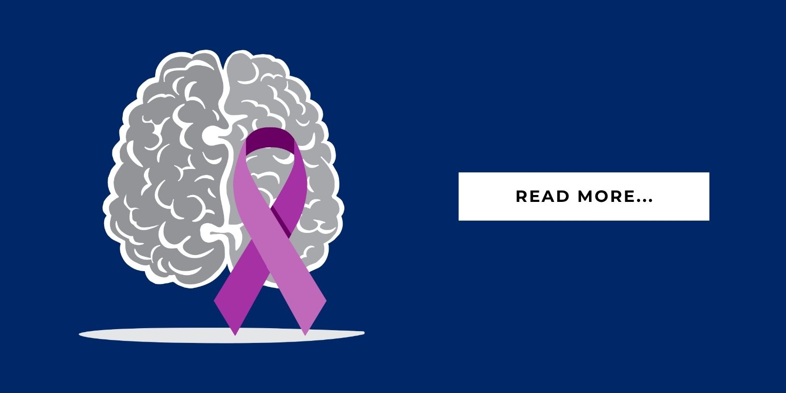 Blog Header Illustration of a brain and a purple ribbon to represent Alzheimers and it says 'read more'